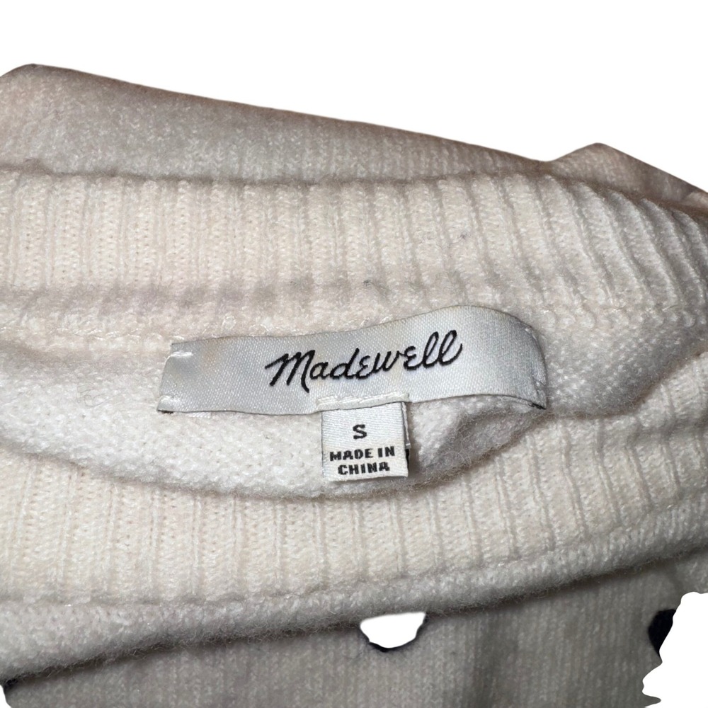 Madewell Pom Pom Polka Dot Sweater Small Merino Wool Blend Cream Bobble Knit - Picture 4 of 6